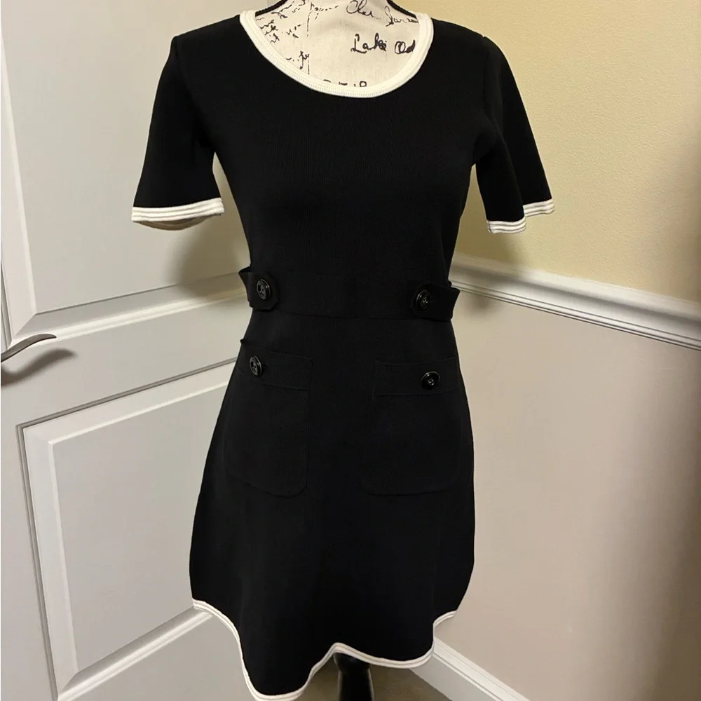 NWOT Kate spade patch pocket knit buttons black and white dress size small